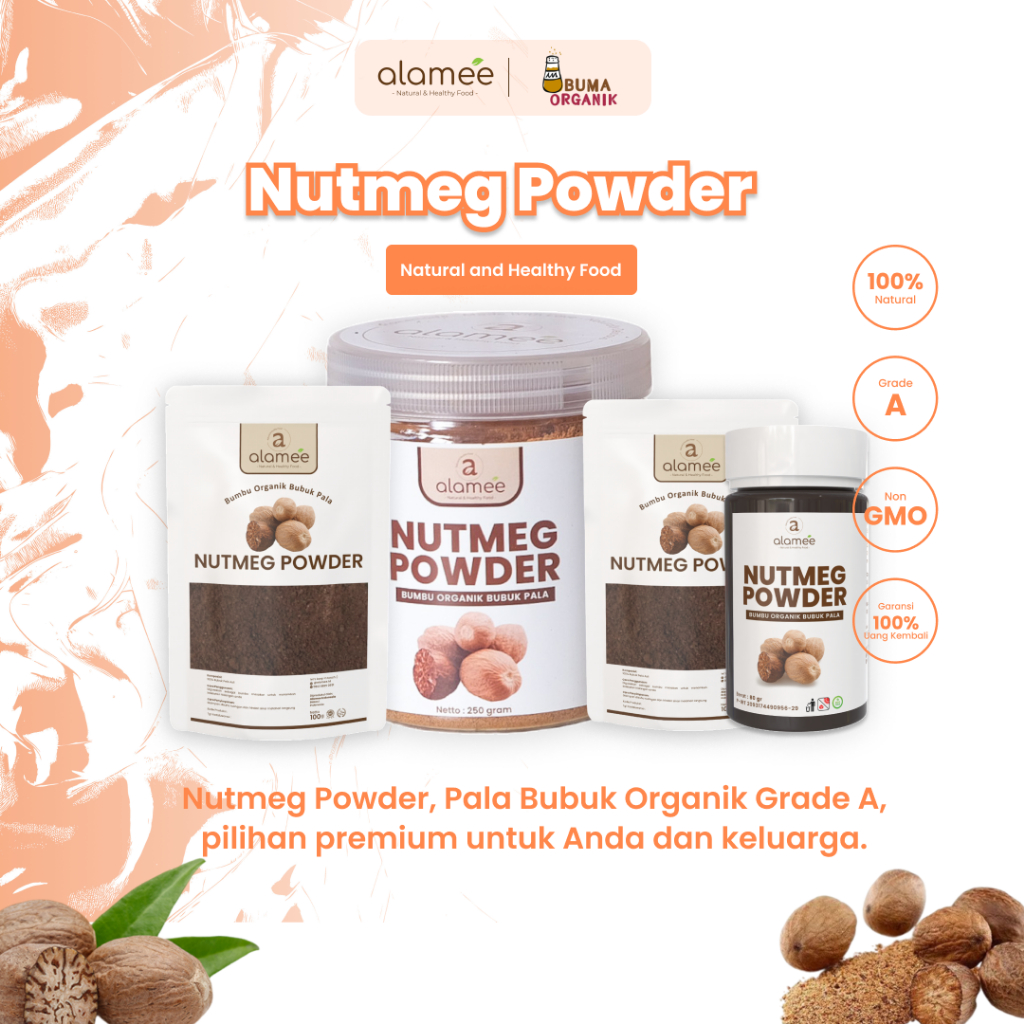 

Bumbu Dapur Pala Bubuk Nutmeg Powder Rempah Murni Asli Tanpa Campuran Organik 50gr dan 100gr