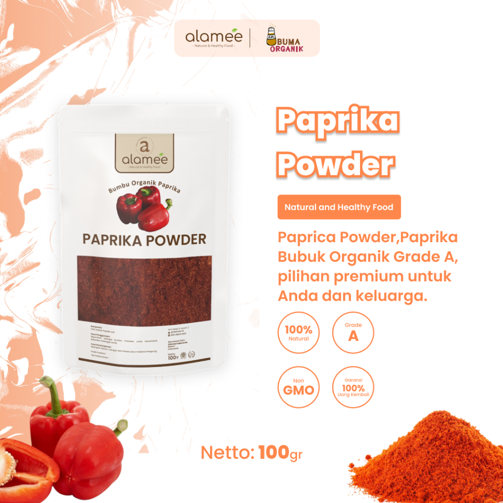 

Paprika Bubuk Powder Ground Rempah Rimpang Murni Asli Tanpa Campuran Bumbu Organik 100gram