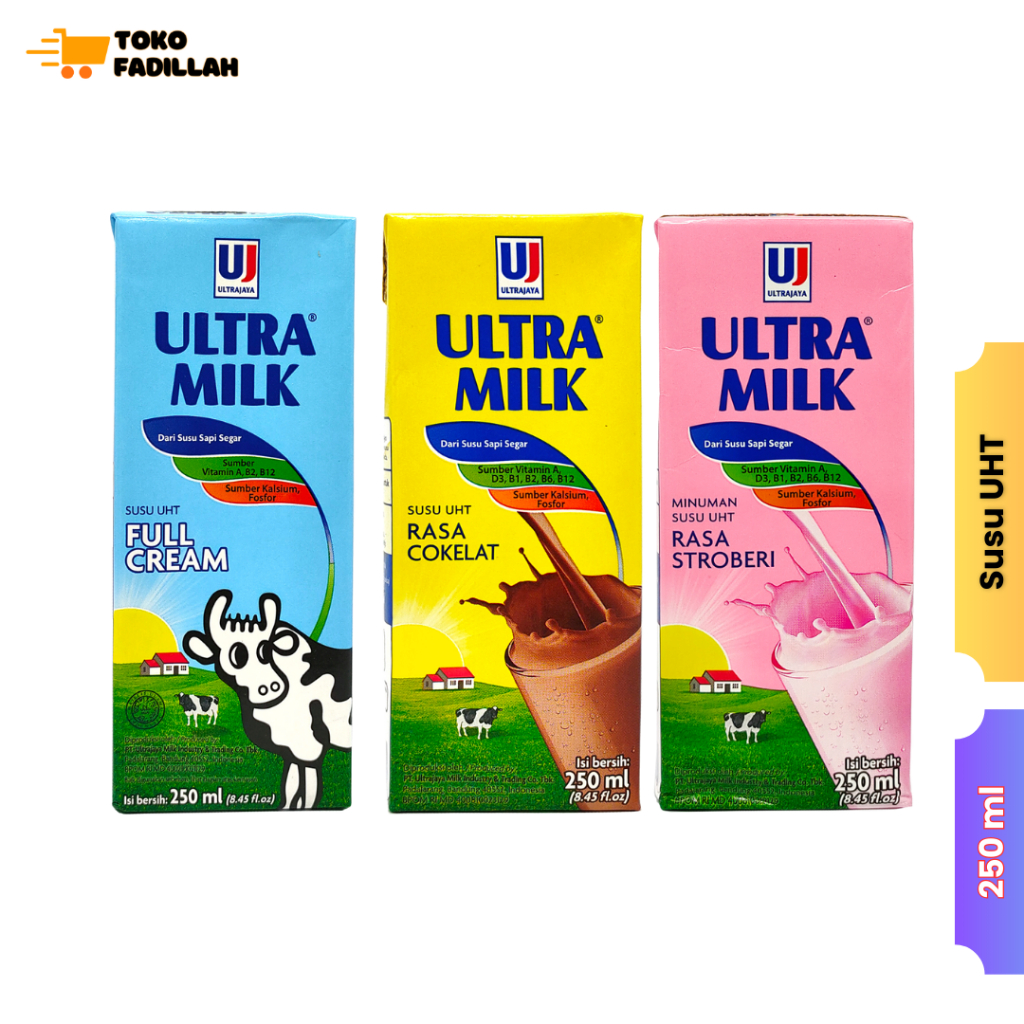 

Ultra Milk Susu UHT 250 ml Cokelat / Strawberry / Full Cream