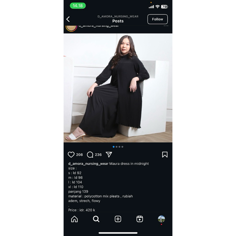 Preloved Like New D Amora Nursing Wear Maura Dress in Midnight (Black)