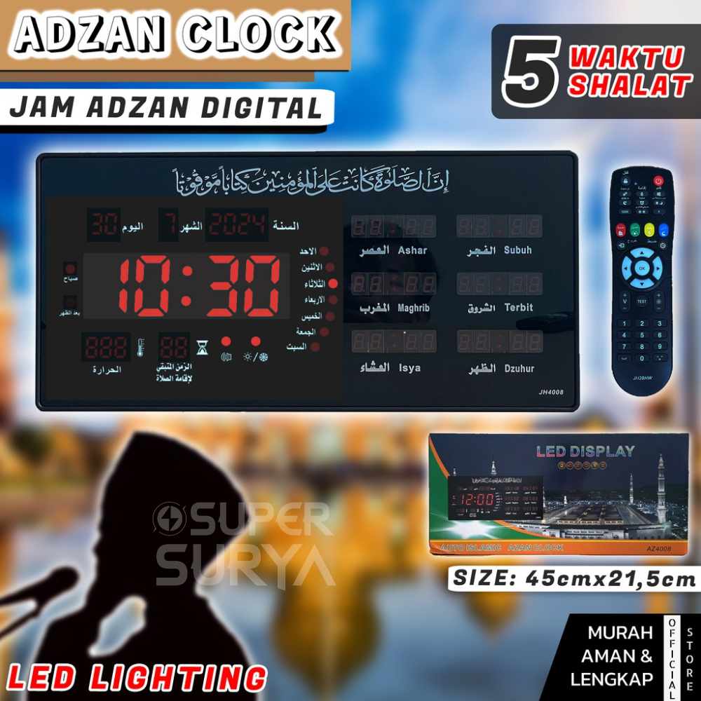 Jam Adzan Digital LED Display Dinding Masjid Otomatis Jadwal Sholat