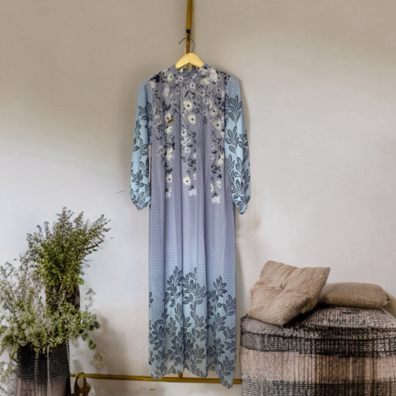 Almayra Ice Blue Gamis Lebaran Hijab Set