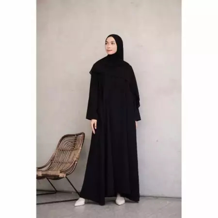 ALMA ABAYA HITAM DRESS MUSLIM ABAYA POLOS (BUSUI)