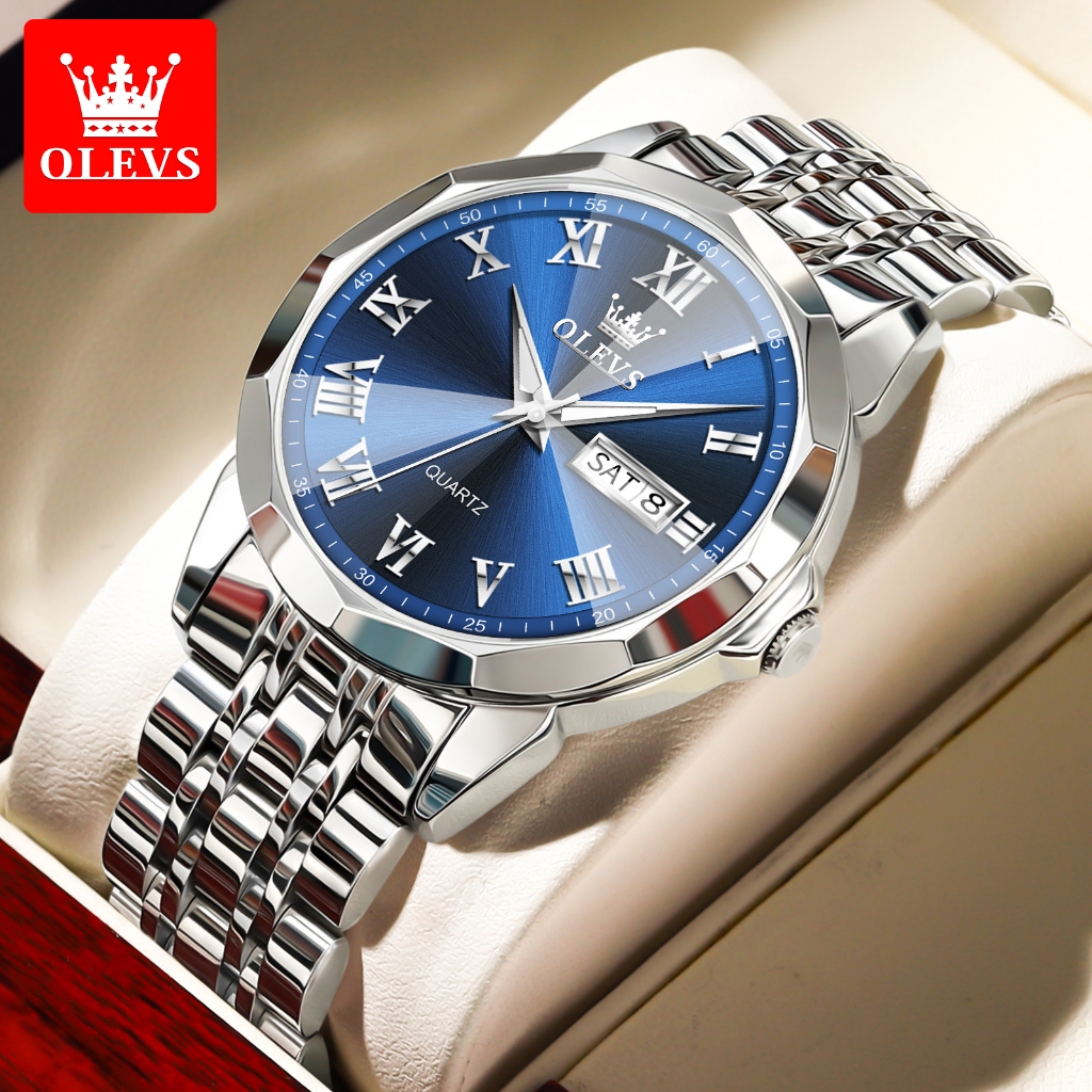 OLEVS Jam Tangan Pria Anti Air Original Analog Mewah Fashion Stainless Steel Rantai Men Watch 9990