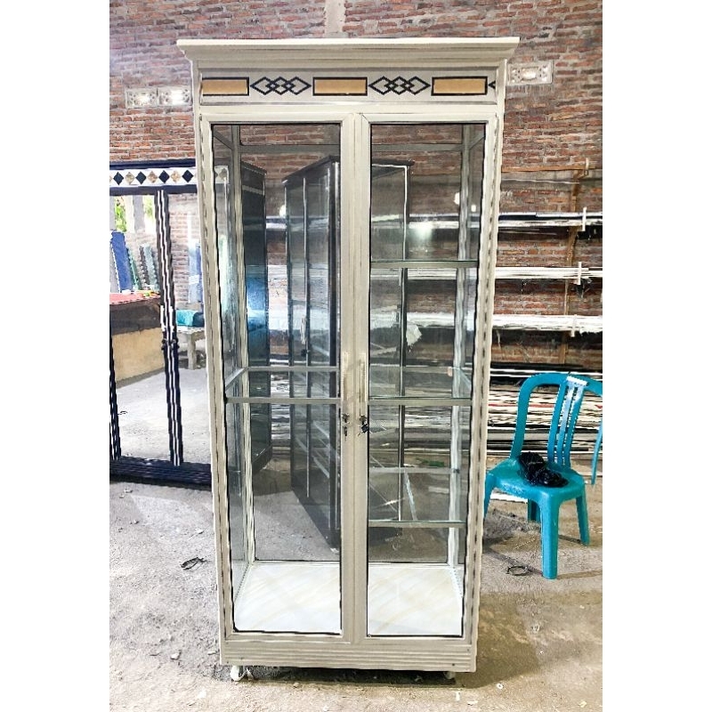 LEMARI ALUMINIUM PINTU 2 RAK DAN GANTUNG | LEMARI BAJU ALUMINIUM KEKINIAN | LEMARI KACA 2 PINTU | LE