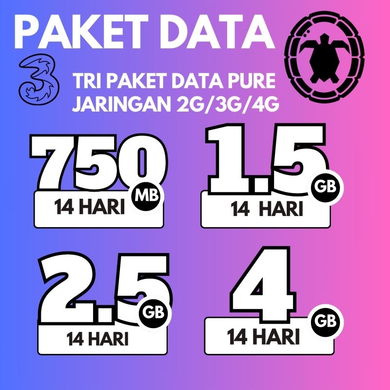PAKET DATA KUOTA INJEKSI MURAH  TRI PAKET DATA PURE HARIAN 14 HARI BULANAN 30 HARI  24 JAM FULL NASI