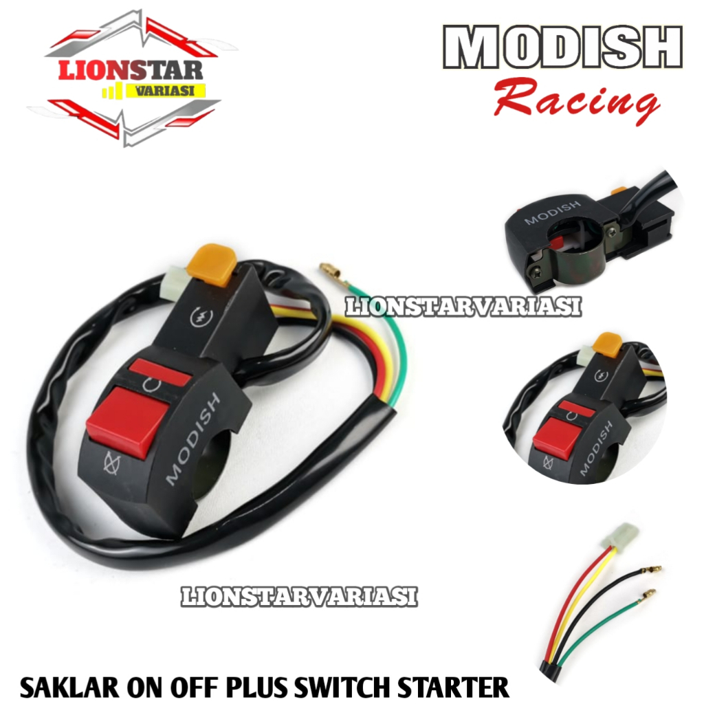 Saklar Tombol On Off Plus Starter Universal Merah Kuning Switch On Off Lampu Motor + Starter Motor