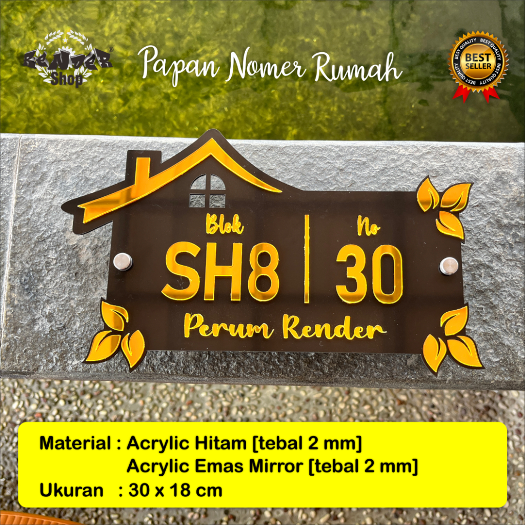 Plat Nomor Rumah Akrilik  Gold Emas Custom / Plat Nomor Akrilik Minimalis MODEL HOME