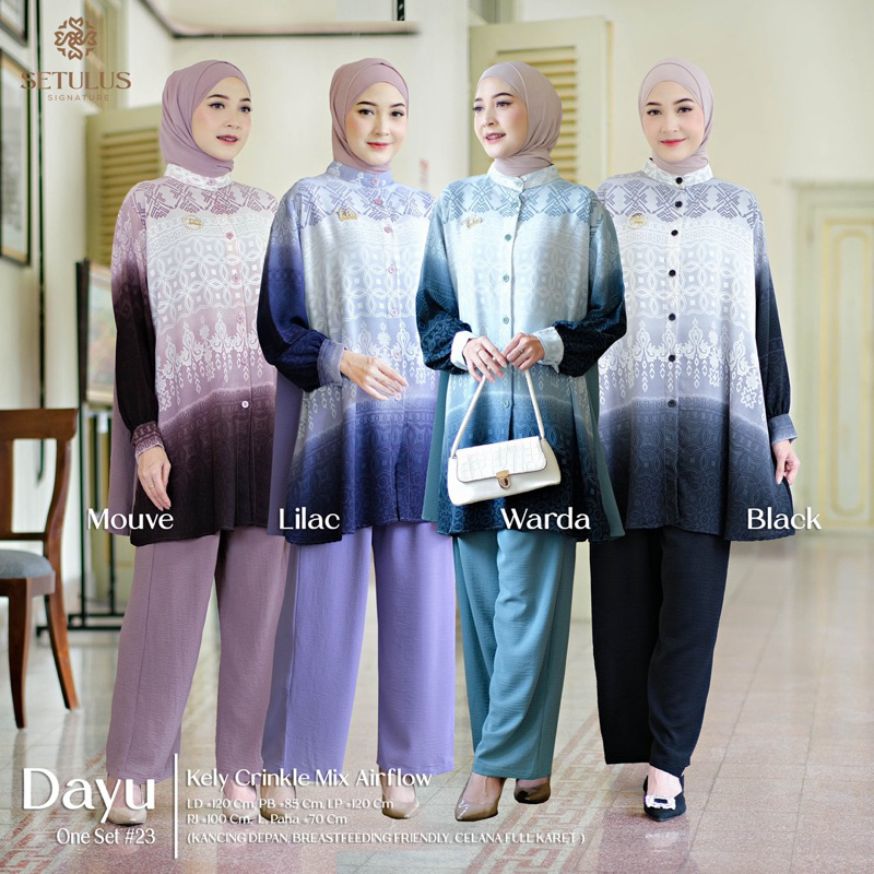 Baju Muslim Dayu Oneset Premium Tunik Celana Kulot Motif Printing Lebaran Kondangan - Wanita Setelan