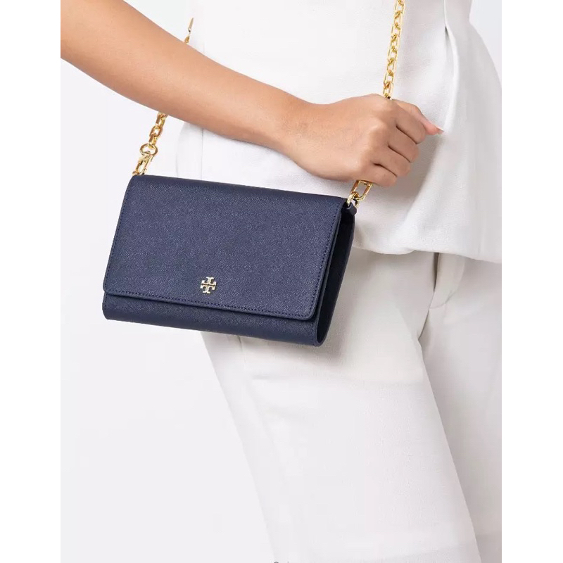 Tory Burch Emerson Chain Wallet Navy Original