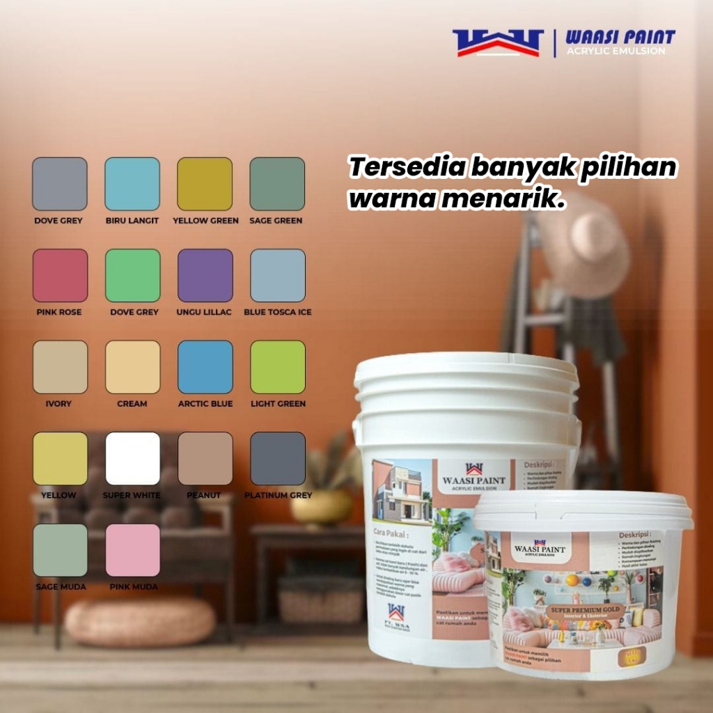 WAASI PAINT - Cat Dinding Tembok Interior Rumah Cet Indoor Dalam Ruangan Anti Jamur 10Kg