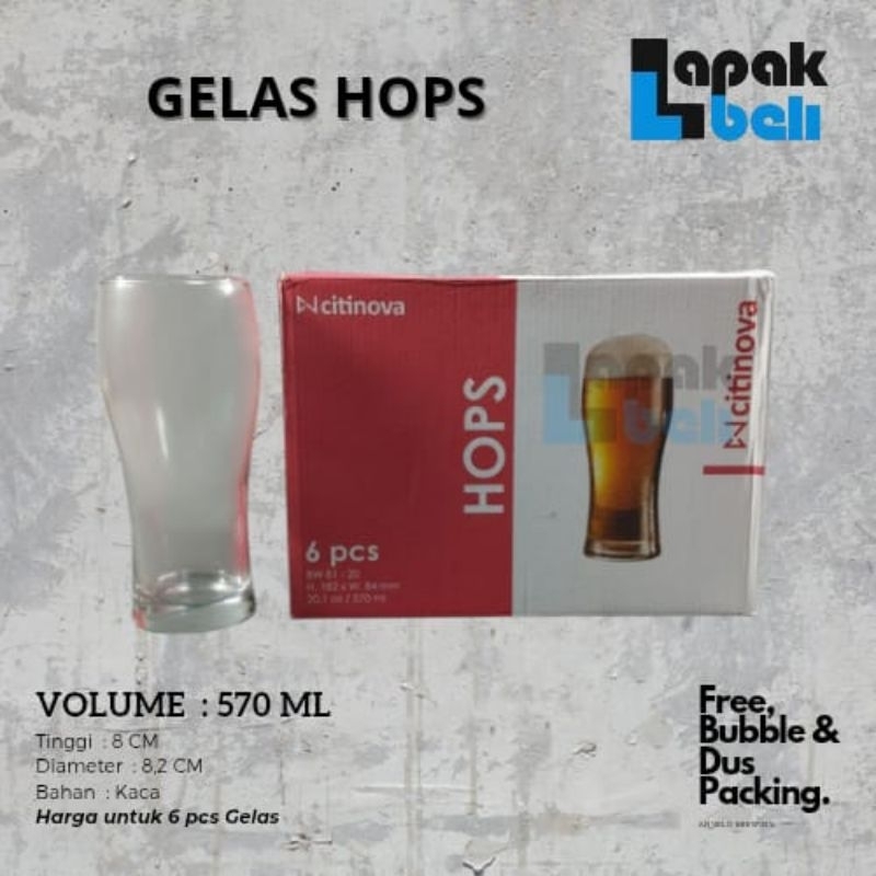 6 PCS GELAS CITINOVA HOPS  GELAS BESAR GELAS TINGGI GELAS MINUM KACA