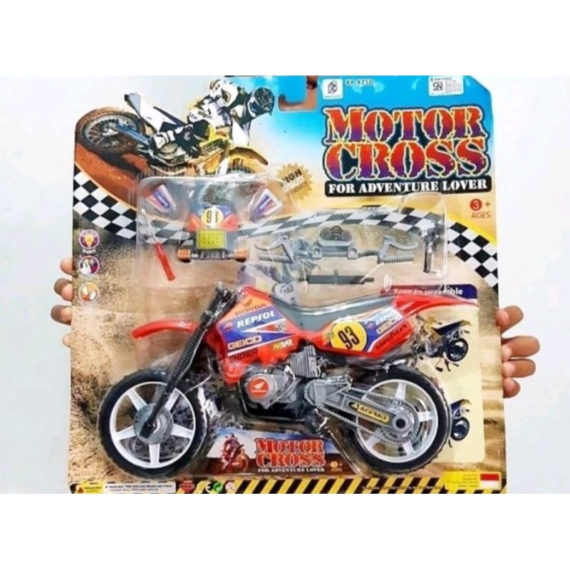 Mainan anak diecast sepeda motor trail ukuran jumbo bongkar pasang keren motor cross rakit besar mur