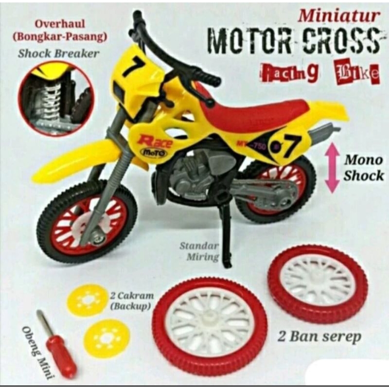 Mainan anak diecast motor trail mini bongkar pasang bahan plastik murah harga satuan perpcs miniatur