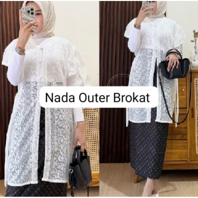 OUTER BROKAT TUNIK LONG OUTER BROKAT NADA CARDY OUTER TUNIK OUTFIT OOTD LEBARAN