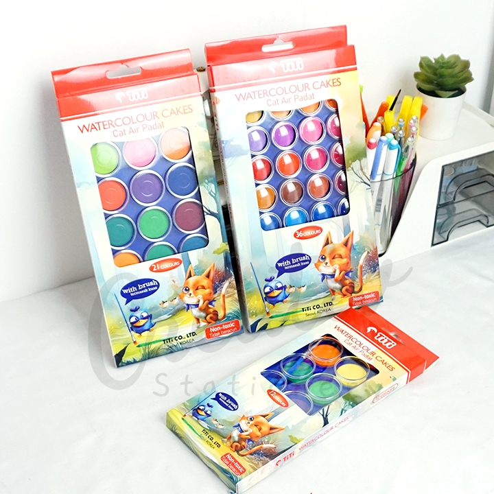 

Titi WaterColor Cake 12 21 36 Warna Cat Air Padat WITH BRUSH TI-WCC