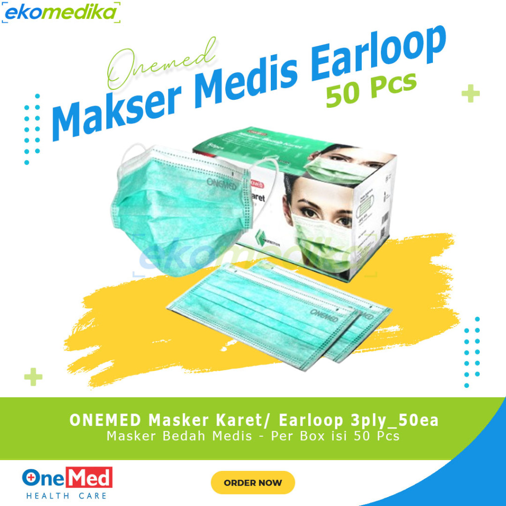 Masker Medis ONEMED / Masker Bedah Karet, Hijab / Surgical Mask 3Ply Earloop ONEMED Masker Dewasa IS
