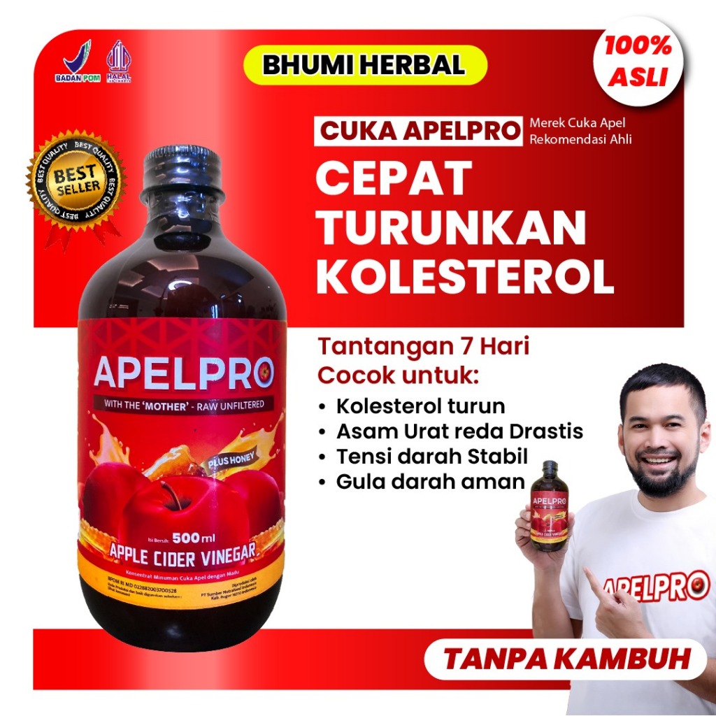 

APELPRO - Cuka Apel Madu Solusi Kolesterol Asam Urat & Gula Darah Stabil Tanpa Kambuh - BPOM & Halal