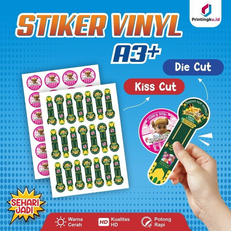 Cetak Stiker Vinyl kiss cut / die cut A3+ Custom