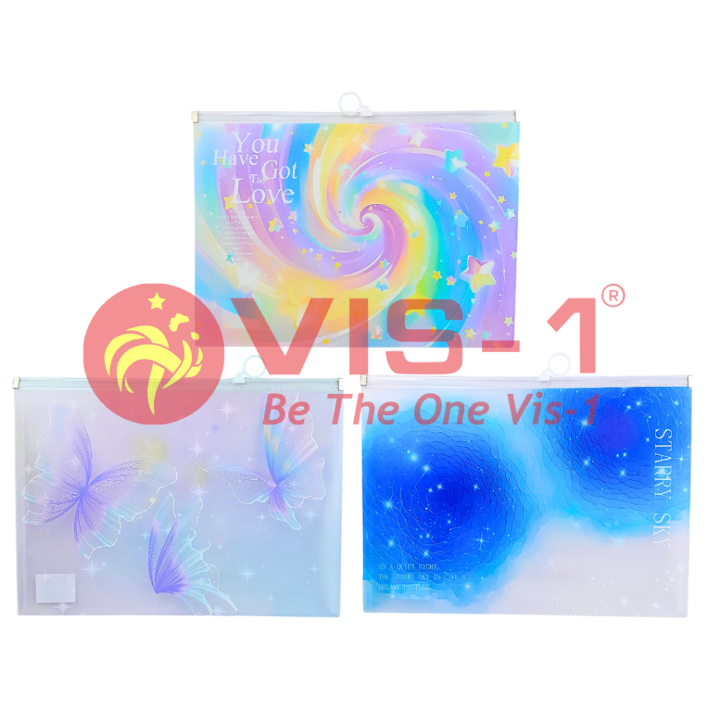 

VIS-1 - Pocket File Transparan A4 - Stationery - Map Zipper Motif - Document Bag