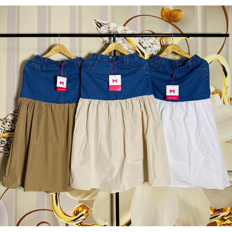 ROK JEANS KOMBINASI PARASUT | ROK UNIK JEANS KOMBINASI | ROK JEANS KOMBINASI IMPORT