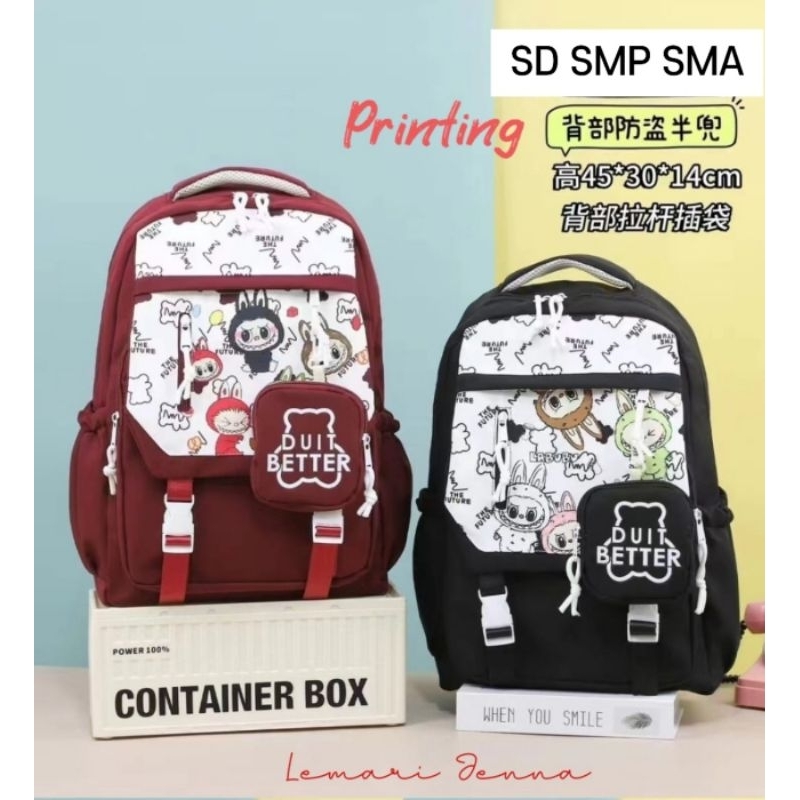 Tas Ransel Sekolah Import Premium Printing Labubu SD SMP SMA/ABG