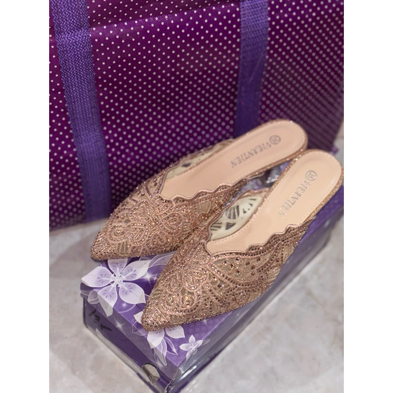 Sepatu Wanita Wedding Heels Payet Rosegold Anti Slip