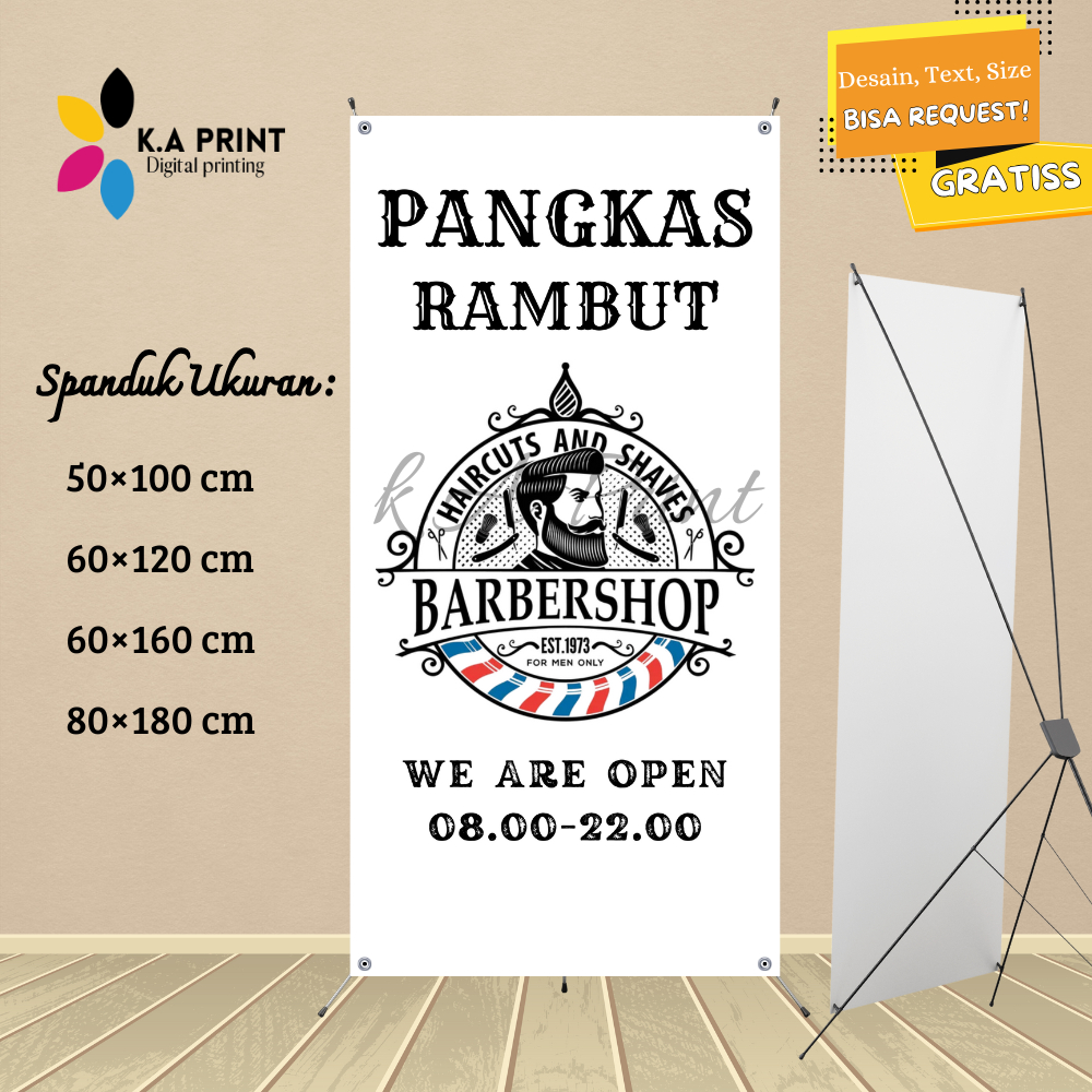 Cetak Spanduk Banner Usaha Pangkas Rambut Barbershop Haircut Bisa Request Putih MMT Spanduk Custom 6