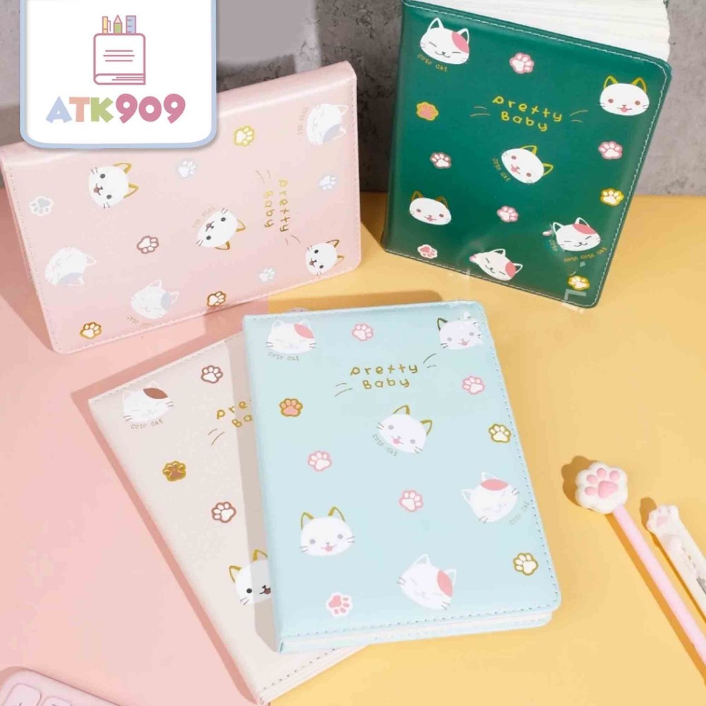 

ATK909 Pretty Baby Cute Cat Leather Notebook Buku Agenda Buku Catatan Buku Diary A5