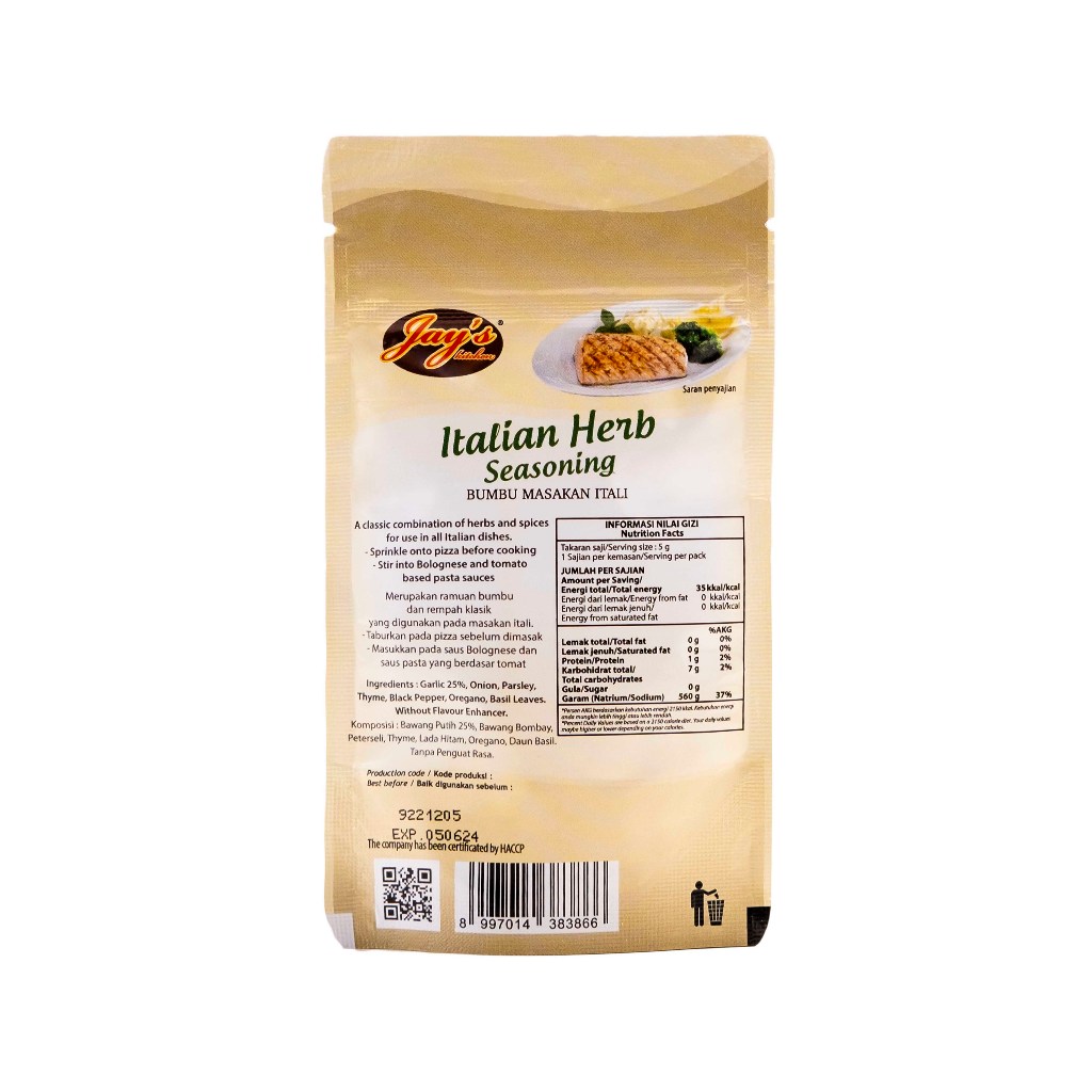 

Jay's Kitchen Italian Herb Seasoning Zipper 5 GR