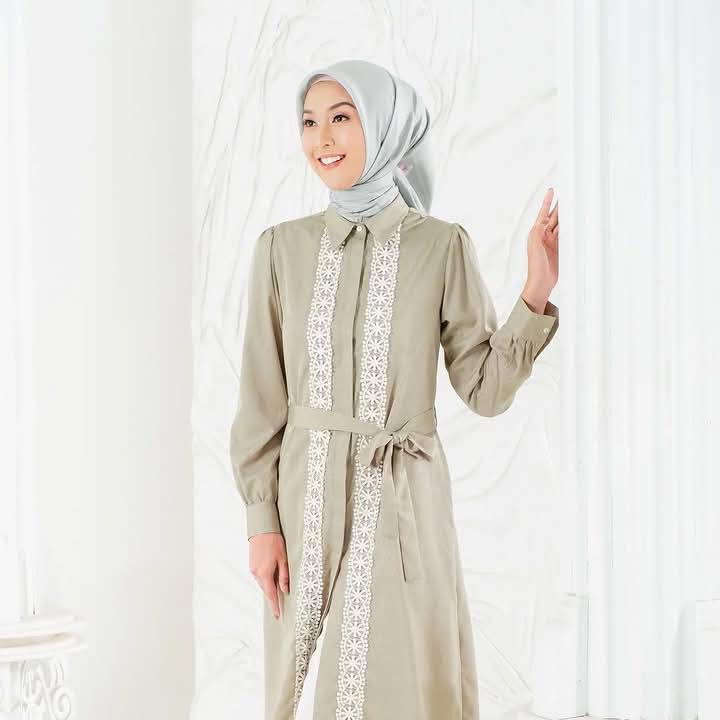 Zoya Tunik Midi Dress Atasan Muslim Wanita Azrina Midi Dress Green Sage
