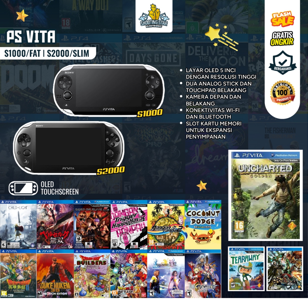 PSVita S1000 Second PS Vita OLED 5 Inch 64GB 128GB 256GBGame Console Garansi 1 Bulan