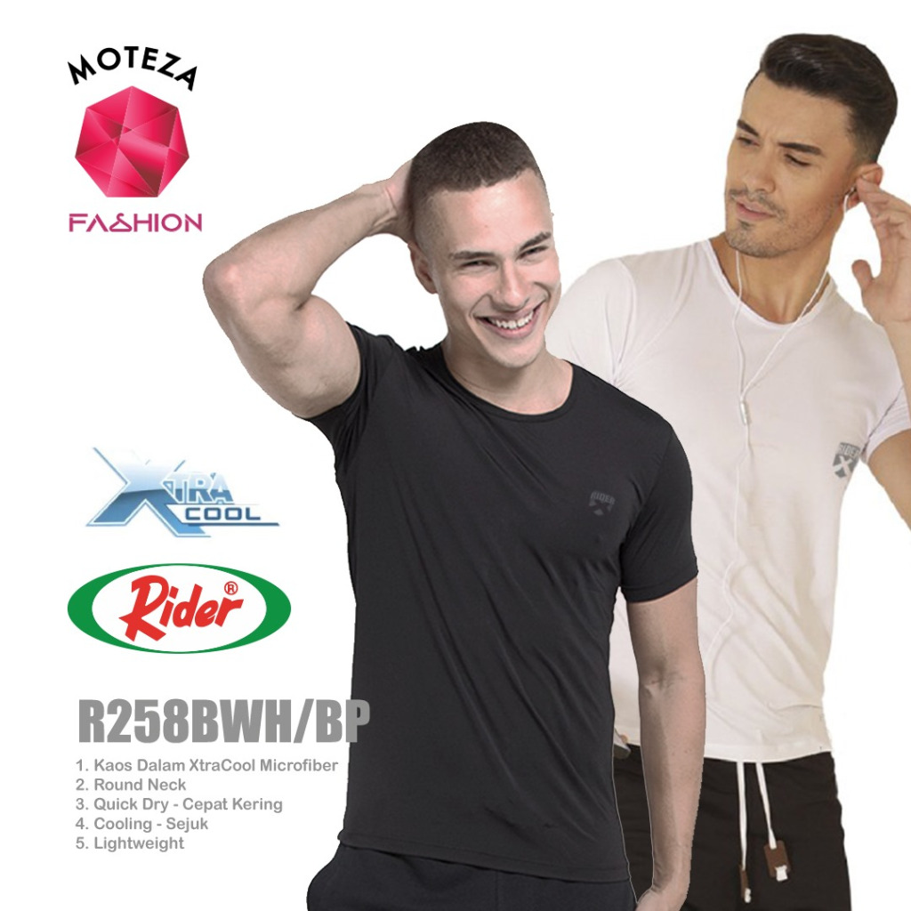 Rider Xtracool R258BWH R258BP R 258 Kaos Dalam Pria Round O Neck | Hitam Putih