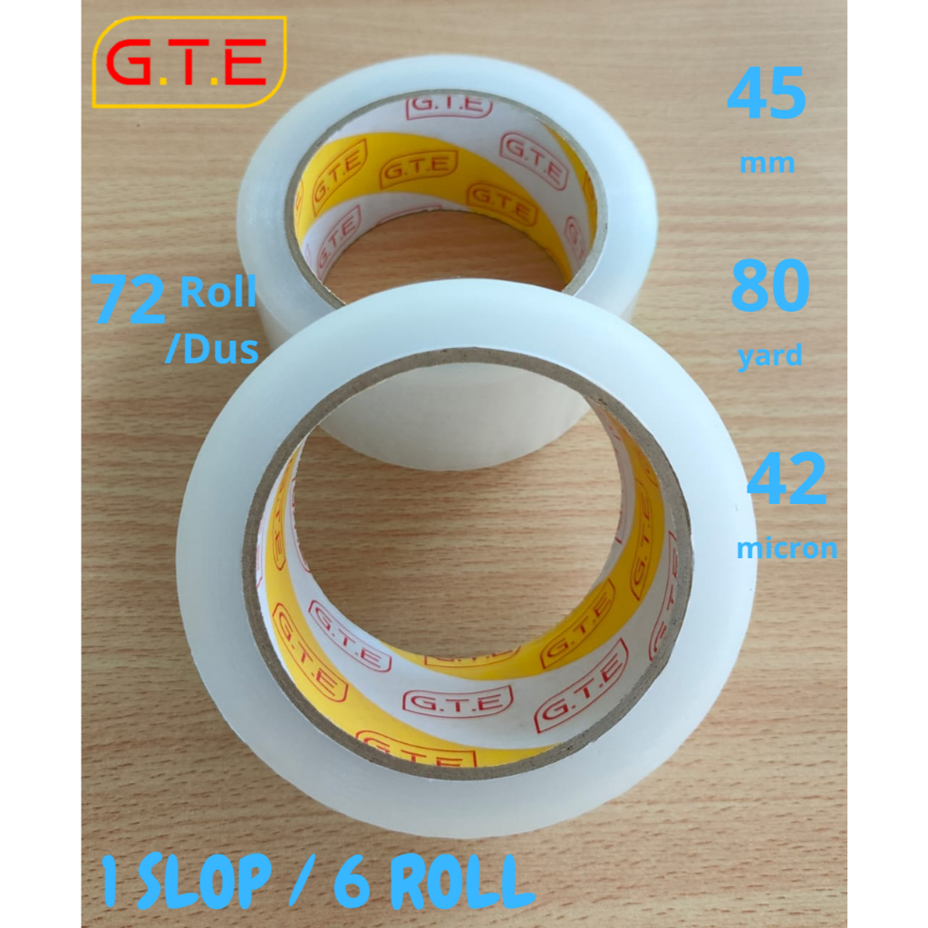 

6PCS (1 SLOP) G.T.E LAKBAN SELOTIP ISOLASI BENING 45MM X 80 YARD X 42MICRON