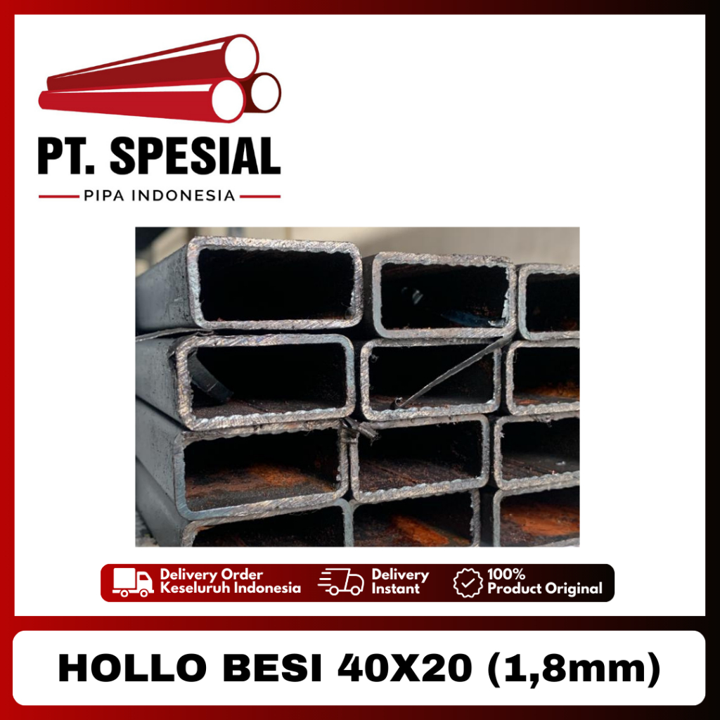 Besi Hollo 4x2 / Hollow Hitam / Hollo Besi 40x20 Tebal 1.8mm 100BTG - 07