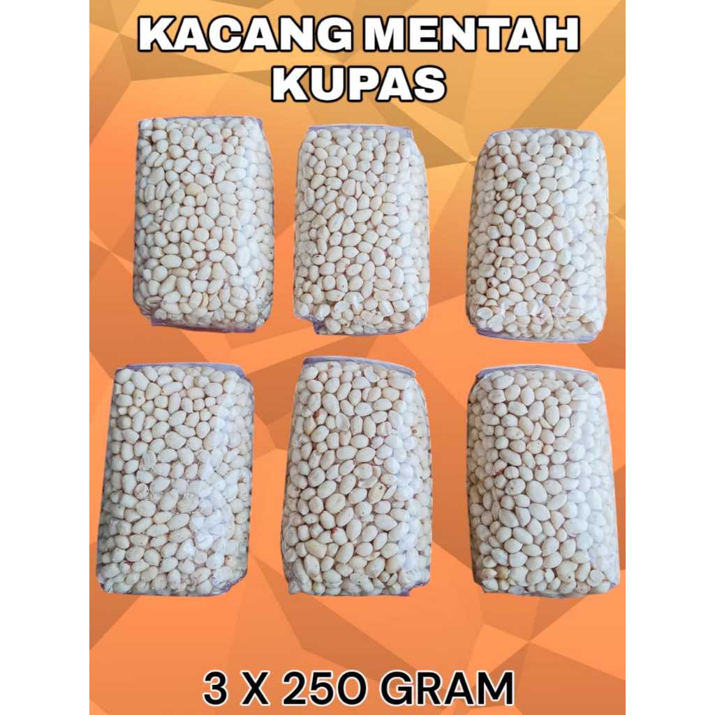 

Kacang Kupas Mentah Isi 250 Gram x 3 Bungkus
