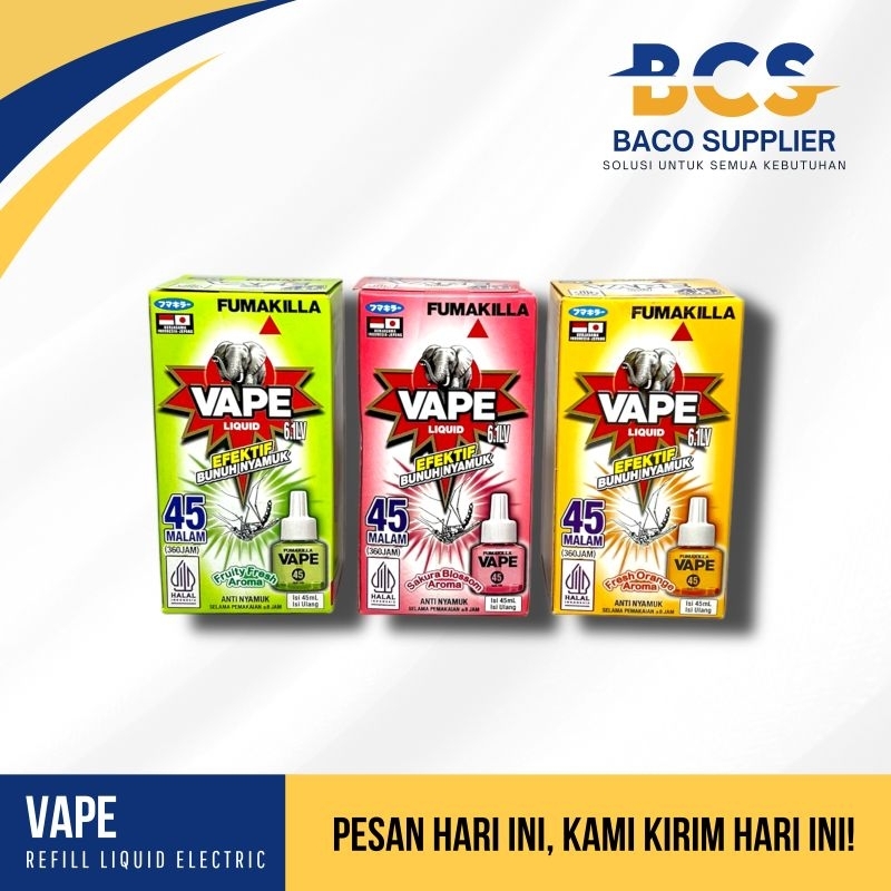 [FUMAKILLA OBAT NYAMUK REFILL] Obat Nyamuk Vape Elektrik Liquid Refill 45/90 Malam | Obat Nyamuk Cai