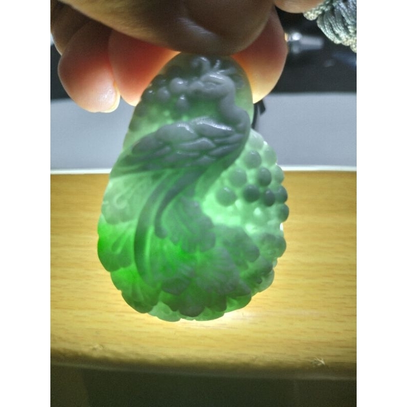 LIONTIN GIOK ASLI BURMA NATURAL JADEITE JADE UKIRAN BURUNG PHOENIX 5405