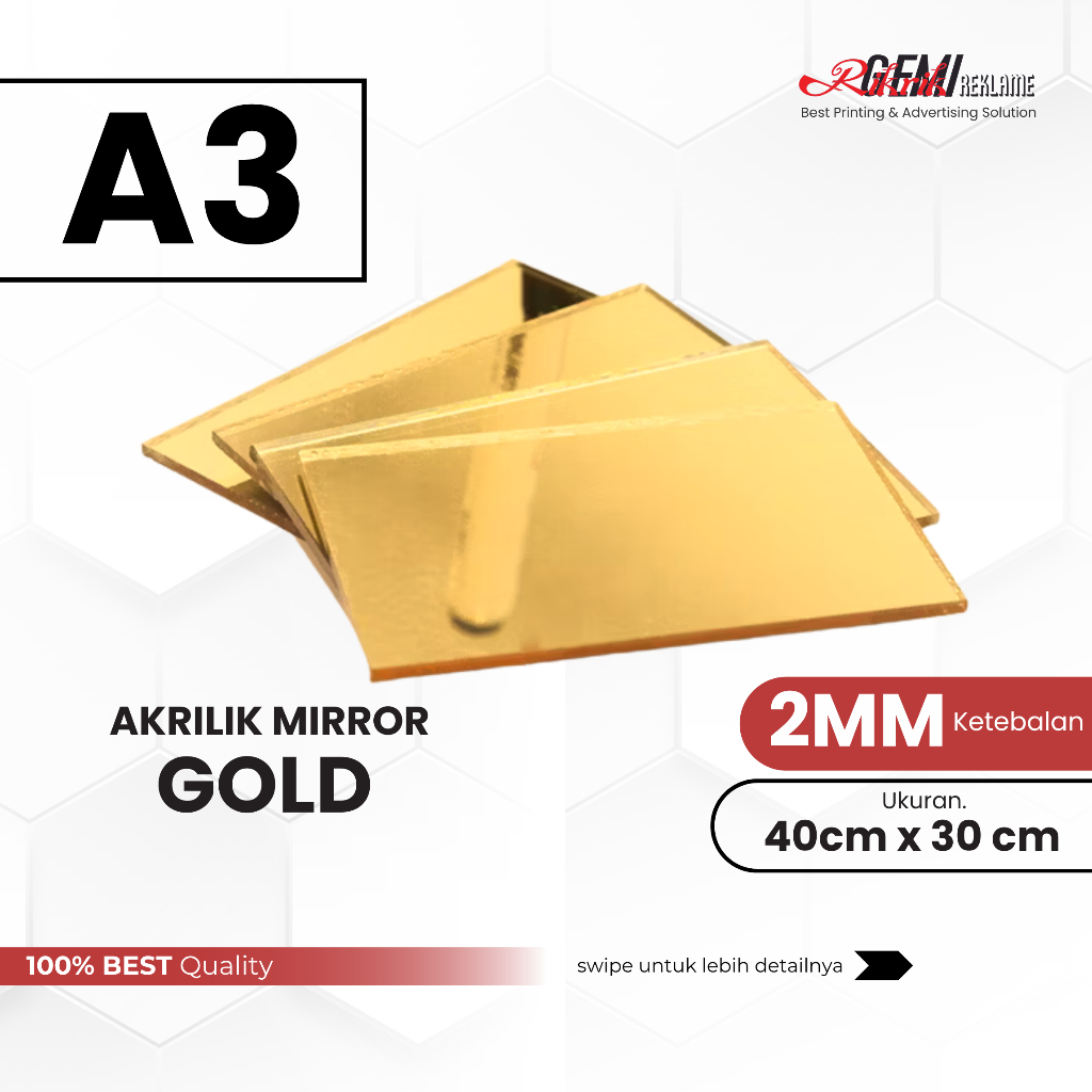 

RikrikGemi - Akrilik Lembaran Mirror Gold 2mm A3 40 x 30cm