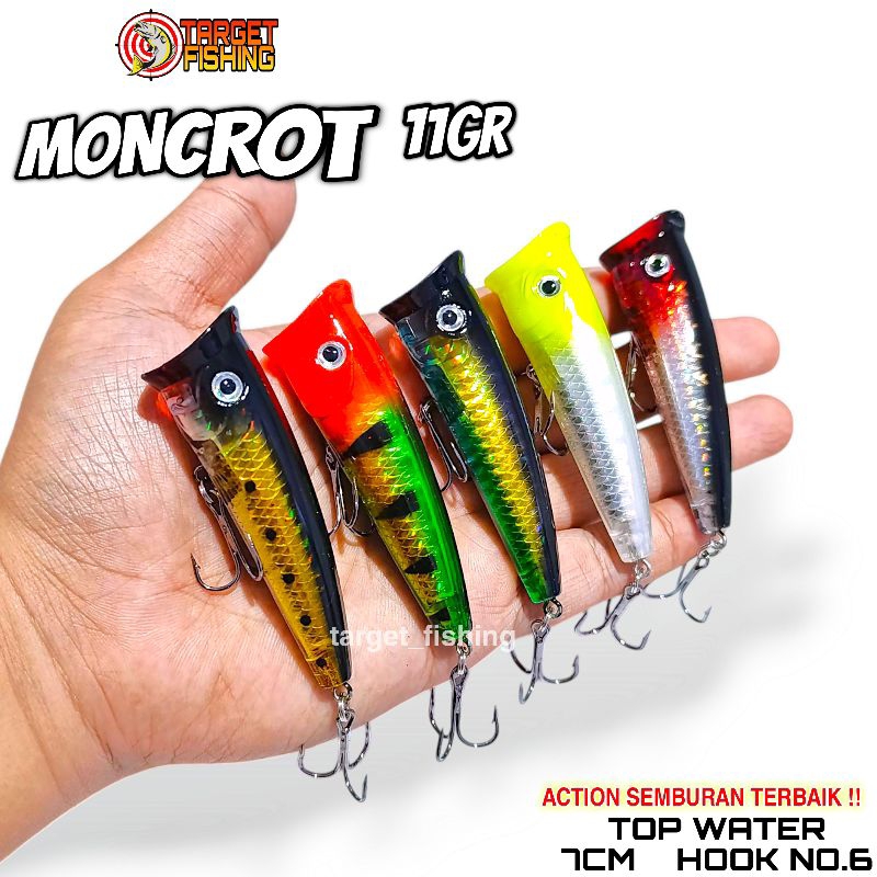 Mini Popper MONCROT 11gr 7cm Umpan Casting Toman Hampala Top Water