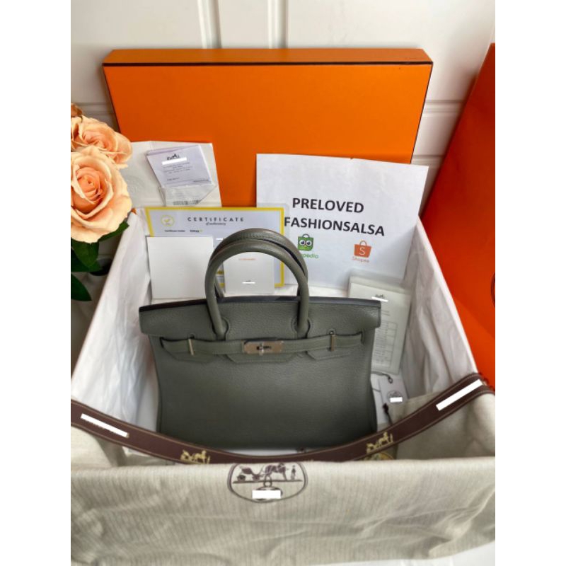 Preloved Birkin Vert De Gris Togo SHW Stamp #Q