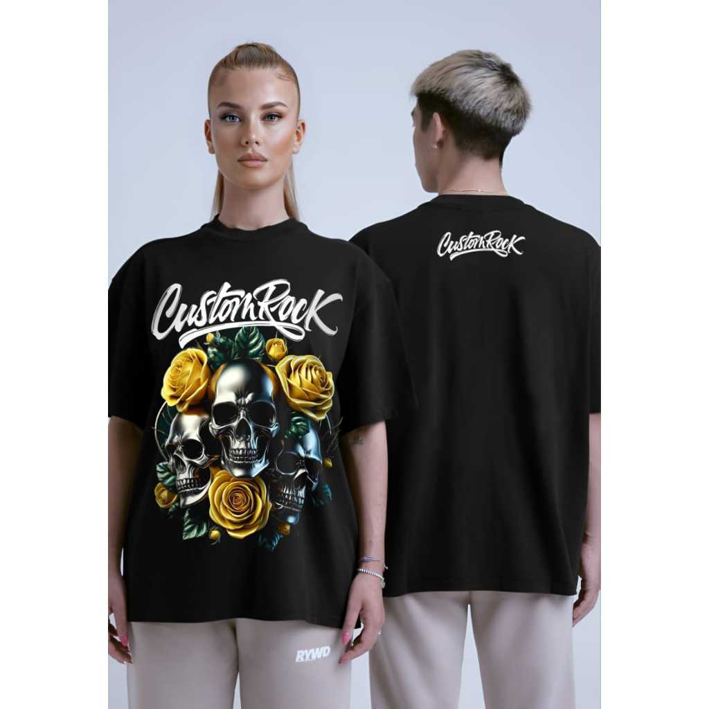 T-Shirt Tengkorak Pria Custon Rock Baju Kaos Oversize Tengkorak Pria Wanita Kekinian Terbaru Murah U