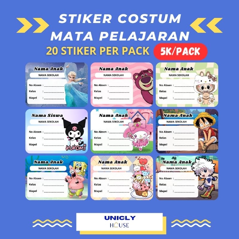

Unicly house - STIKER LABEL NAMA BUKU [ISI 20 STIKER] UKURAN 7,3 cm X 5,3 cm | LABEL COSTUM NAMA BUKU | STIKER LABEL MATA PELAJARAN | STIKER LABEL NAMA MOTIF 3D