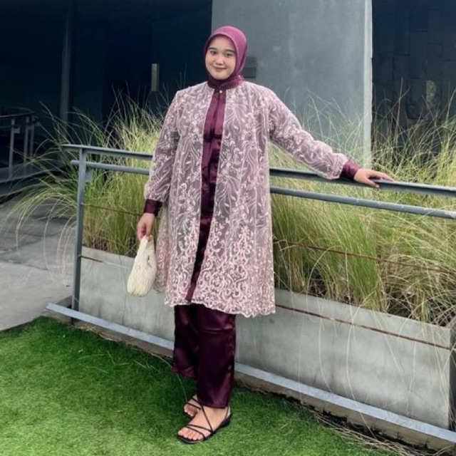 Eshantai Big Size Anggun One Set L-4XL Kondangan LD 120 130 140 Outer Muslim Tunik Busui| Setelan Ce