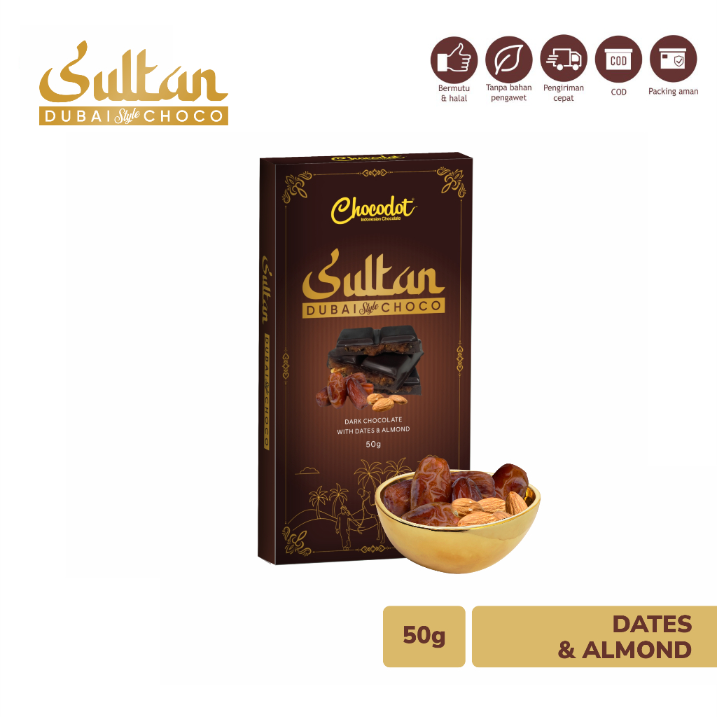 

Chocodot - Coklat Sultan Dubai Style Choco Dark Chocolate Premium Dates & Almond 50g