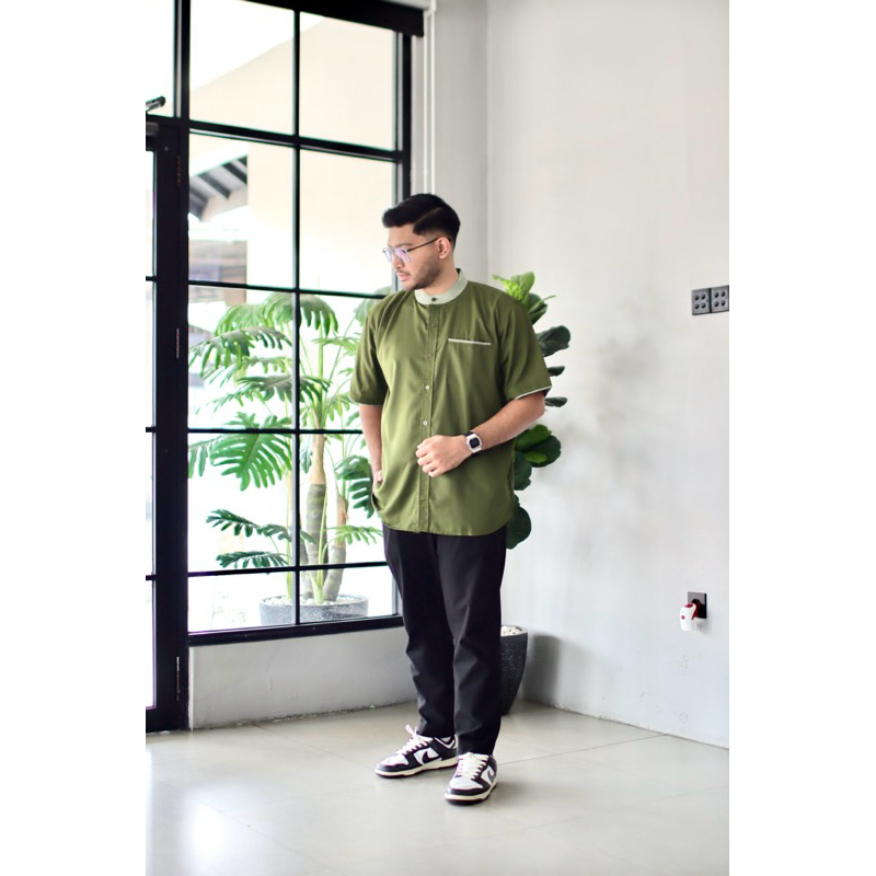 Kemeja Koko | Hijau Army | Lengan pendek | Toyobo | Seragaman | sarimbit | couple