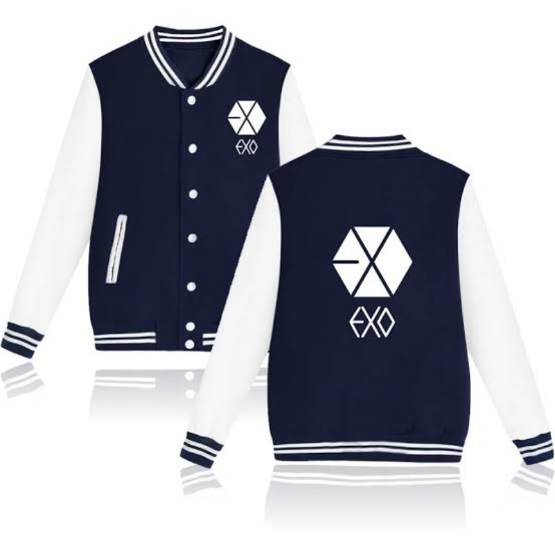 PRELOVED NEGO Jaket Baseball EXO xoxo bnw hitam putih unisex pria wanita
