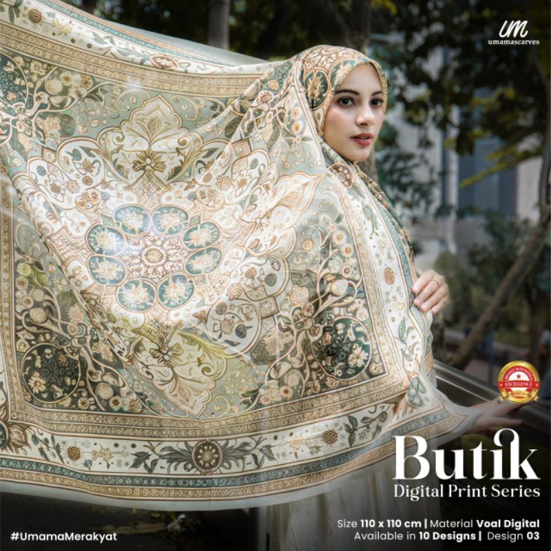 Hijab Umama Scarves Box motif Series Bhutik Voal Digital Logo UM Swarovski Hijab segi Empat