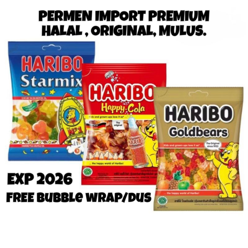 

Haribo happy original cola/goldbears/starmix candy gummy ukuran 160g jumbo permen premium impor dari luar negeri