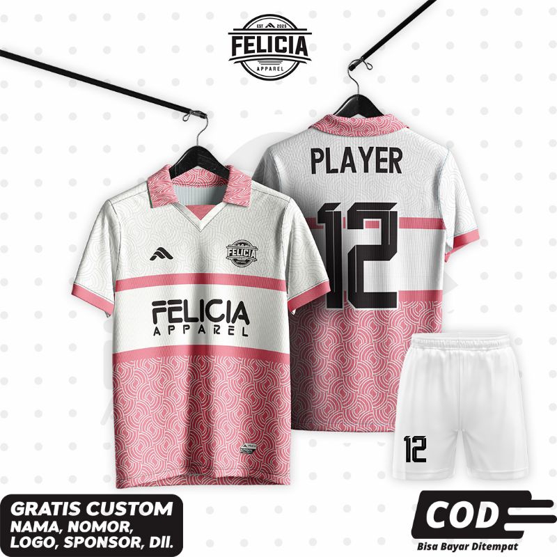 Custom Jersey Printing Satuan Free Name Set / jersey futsal sepakbola / jersey pink putih / jersey v